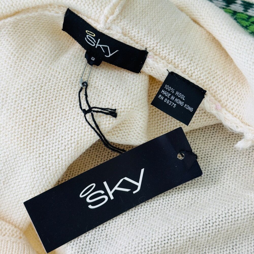 Sky Brand Cardigan Womens Small Wool Butterfly Trim Knit Belted Sweater Y2K NEW - Picture 3 of 12